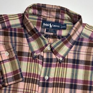 Ralph Lauren Blake Plaid  Men's XXL Pink Blue Brown Cotton Long Sleeve Shirt‎